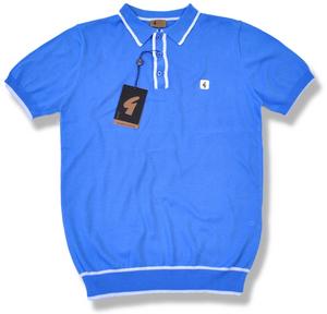 Gabicci Vintage SS Cotton Knit Polo Shirt Cerulean Blue Preview
